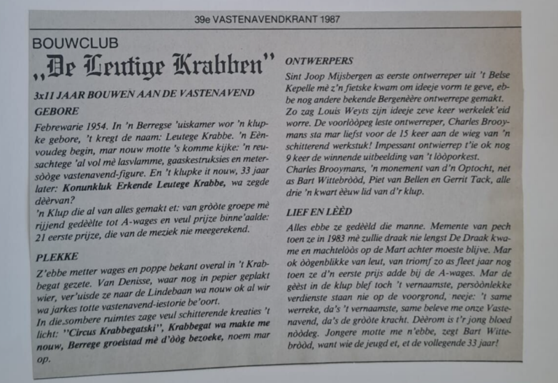 Archief 1987 - Jubileumbericht in Vastenavenkrant