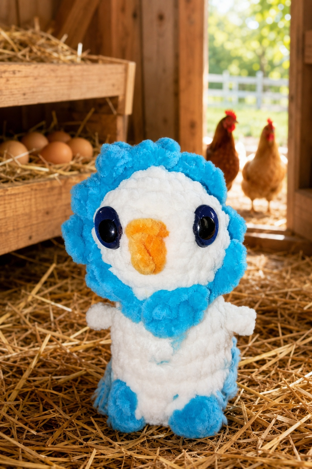Anleitung Baby Huhn mit Blumenkranz