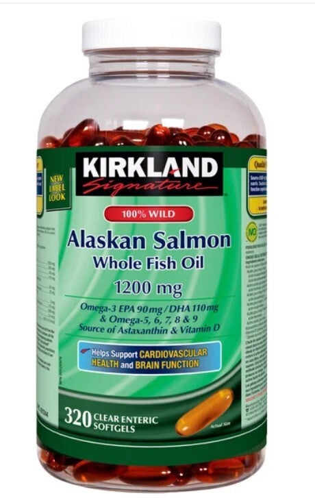 Kirkland Signature 100% Wild Alaskan Salmon Whole Fish Oil, 320 Softgels