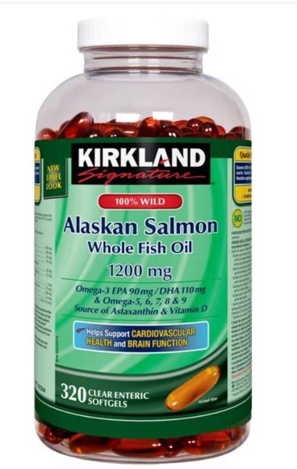 Kirkland Signature 100% Wild Alaskan Salmon Whole Fish Oil, 320 Softgels