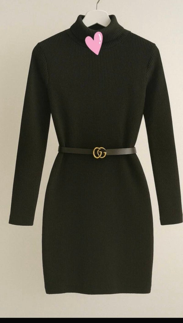 Robe noir avec ceinture TU