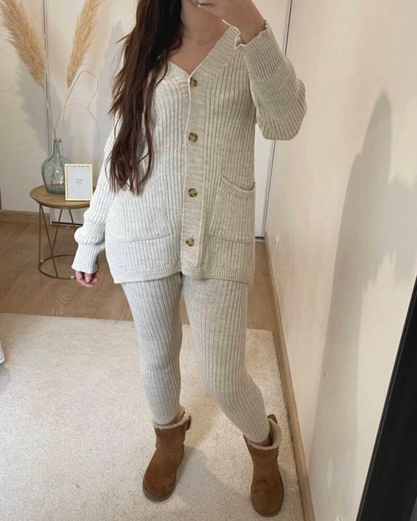 Ensemble en maille Beige ou Kaki TU