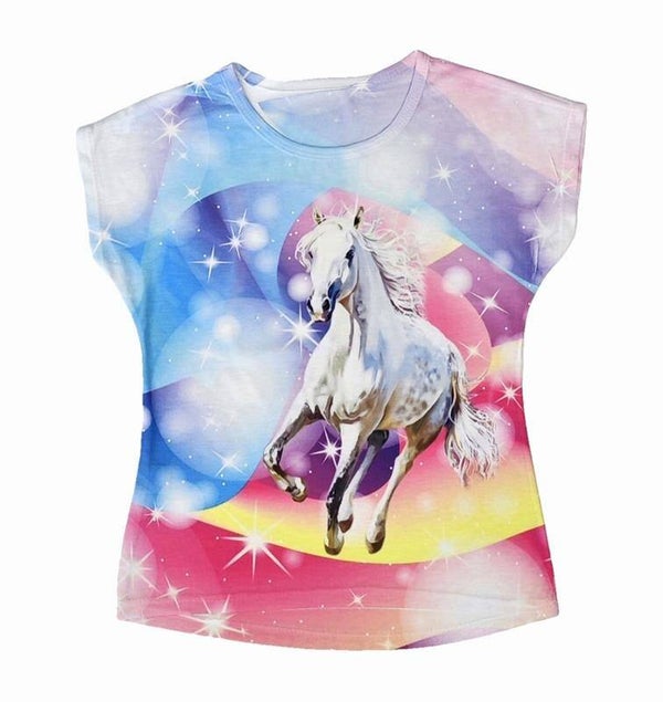 T-shirt wit paard in regenboog