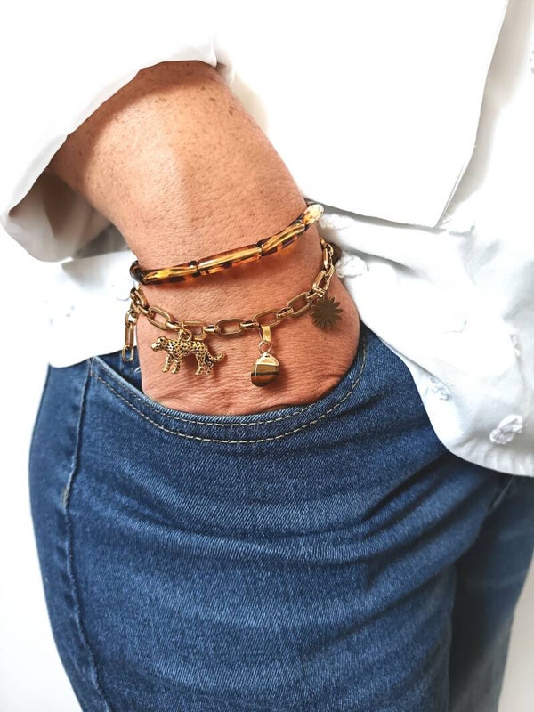 Bracelet breloques léopard