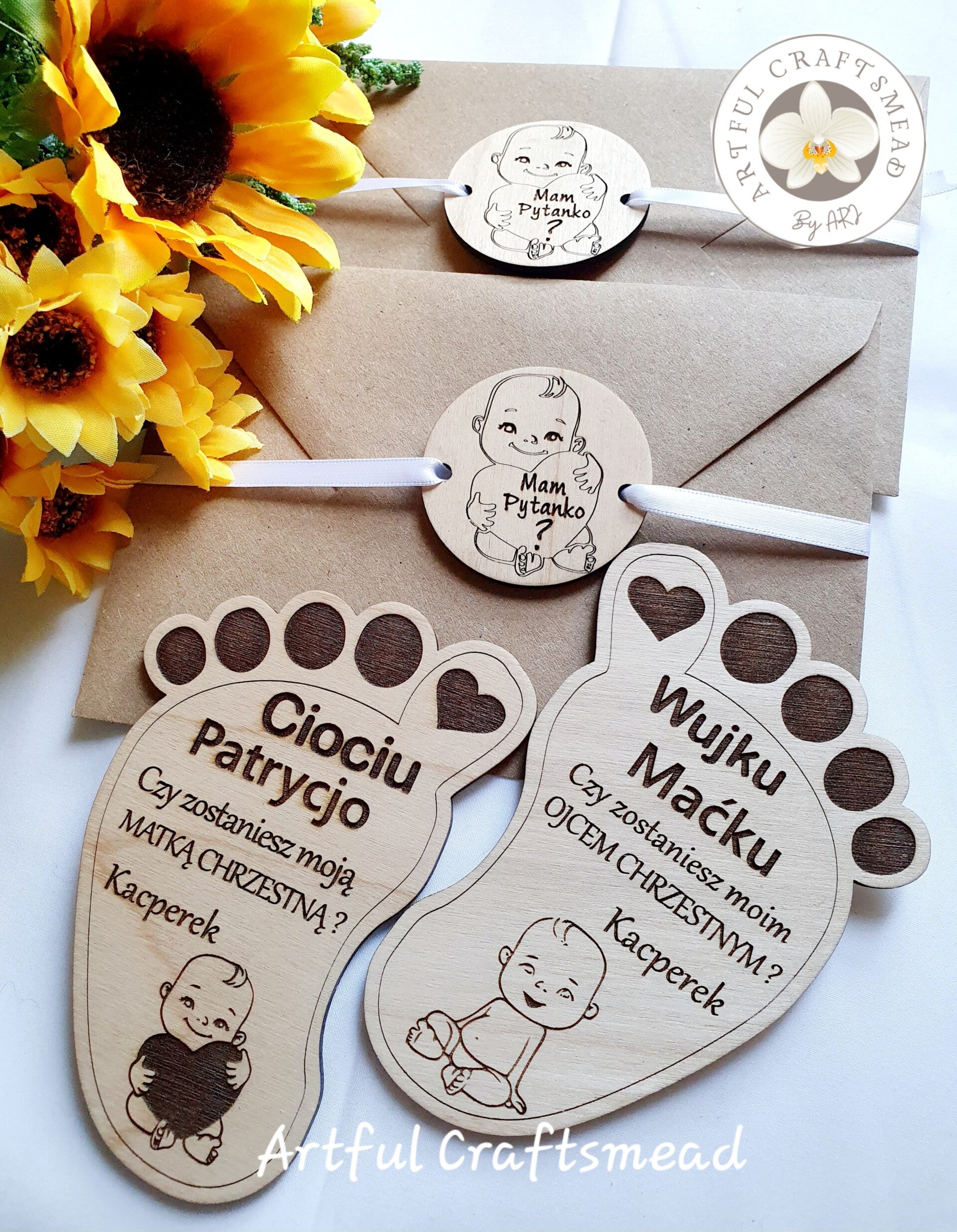 Godparent Proposal Magnet • Will You Be My Godmother/Godfather Gift • Wooden Footprint Keepsake