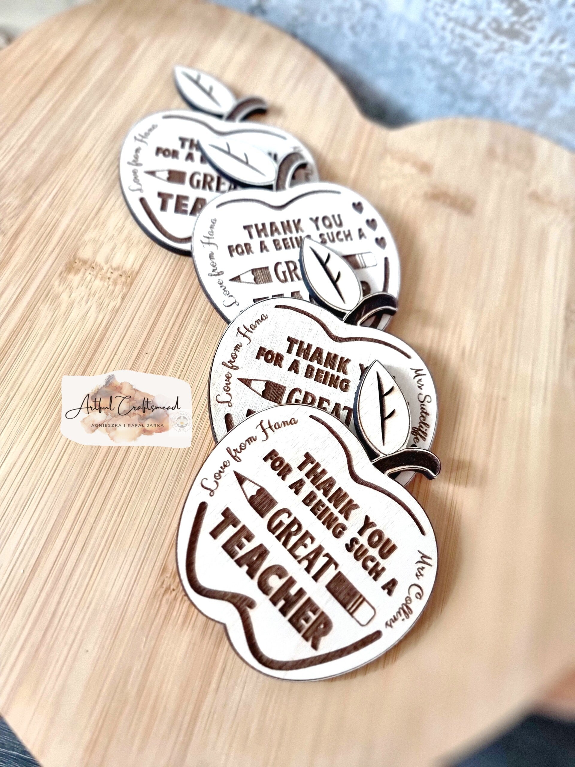 Thank You Teacher Gift: Personalized Wooden Apple Magnets