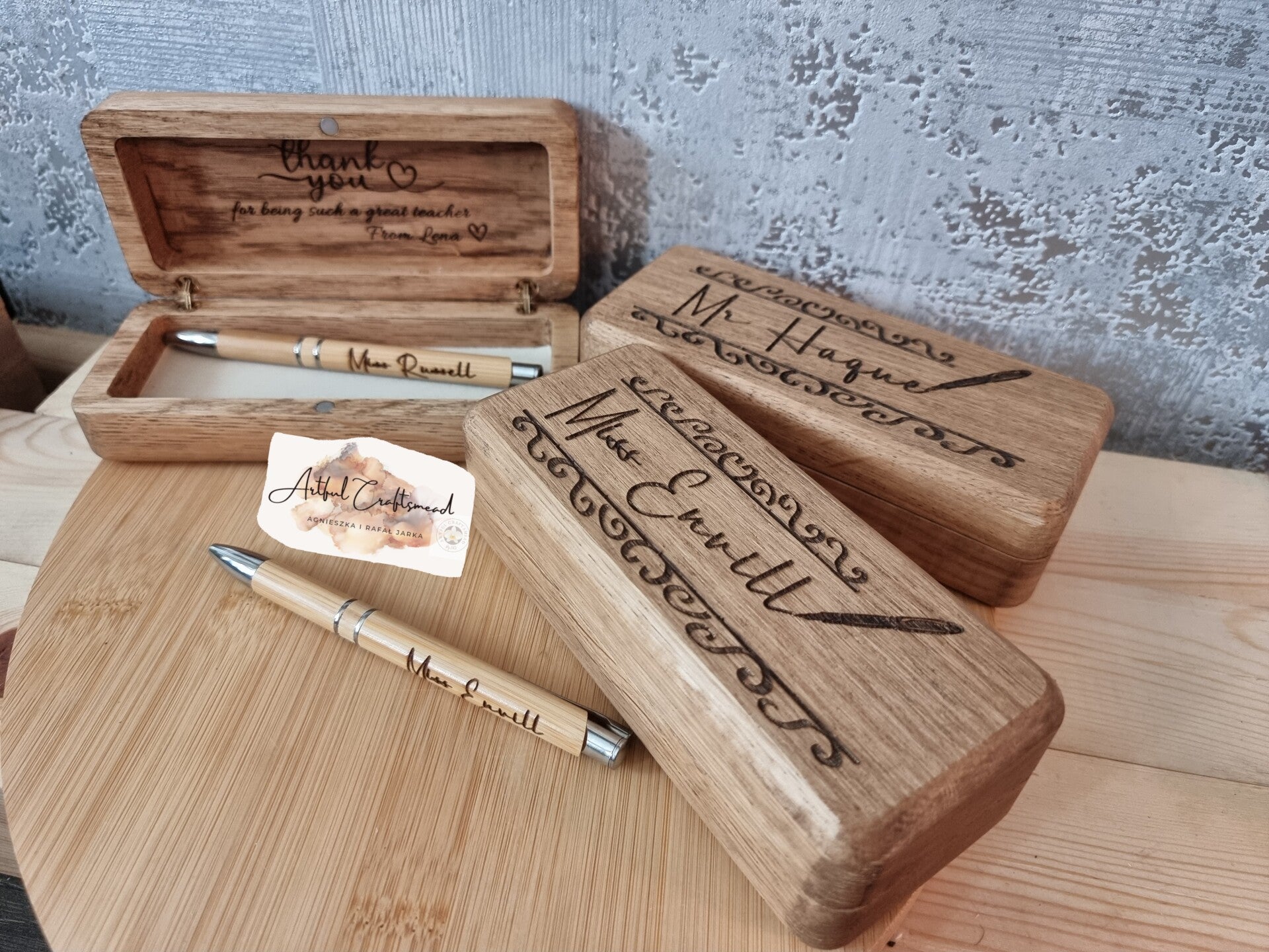 Elegant Oak Wood Pencil Cases: Crafted with Care, Custom Oak Box For All Occasion, With Name and Message,