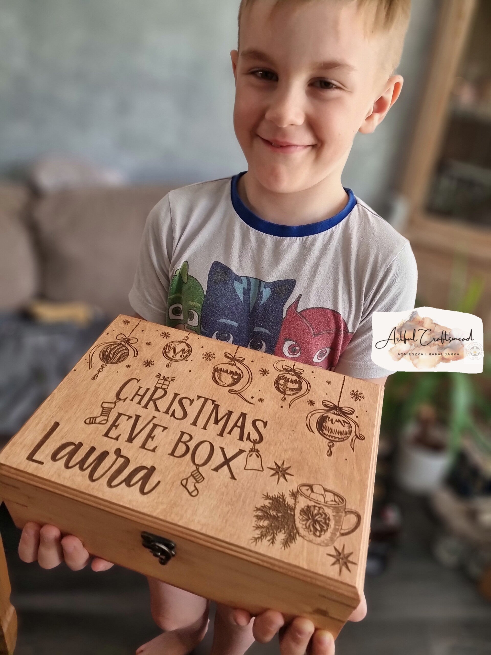 Engraved Xmas Eve Box - Bespoke Personalised Wooden Christmas Box Children, Adult, Ready To Fill With Gifts, Large Keepsake Wood Box