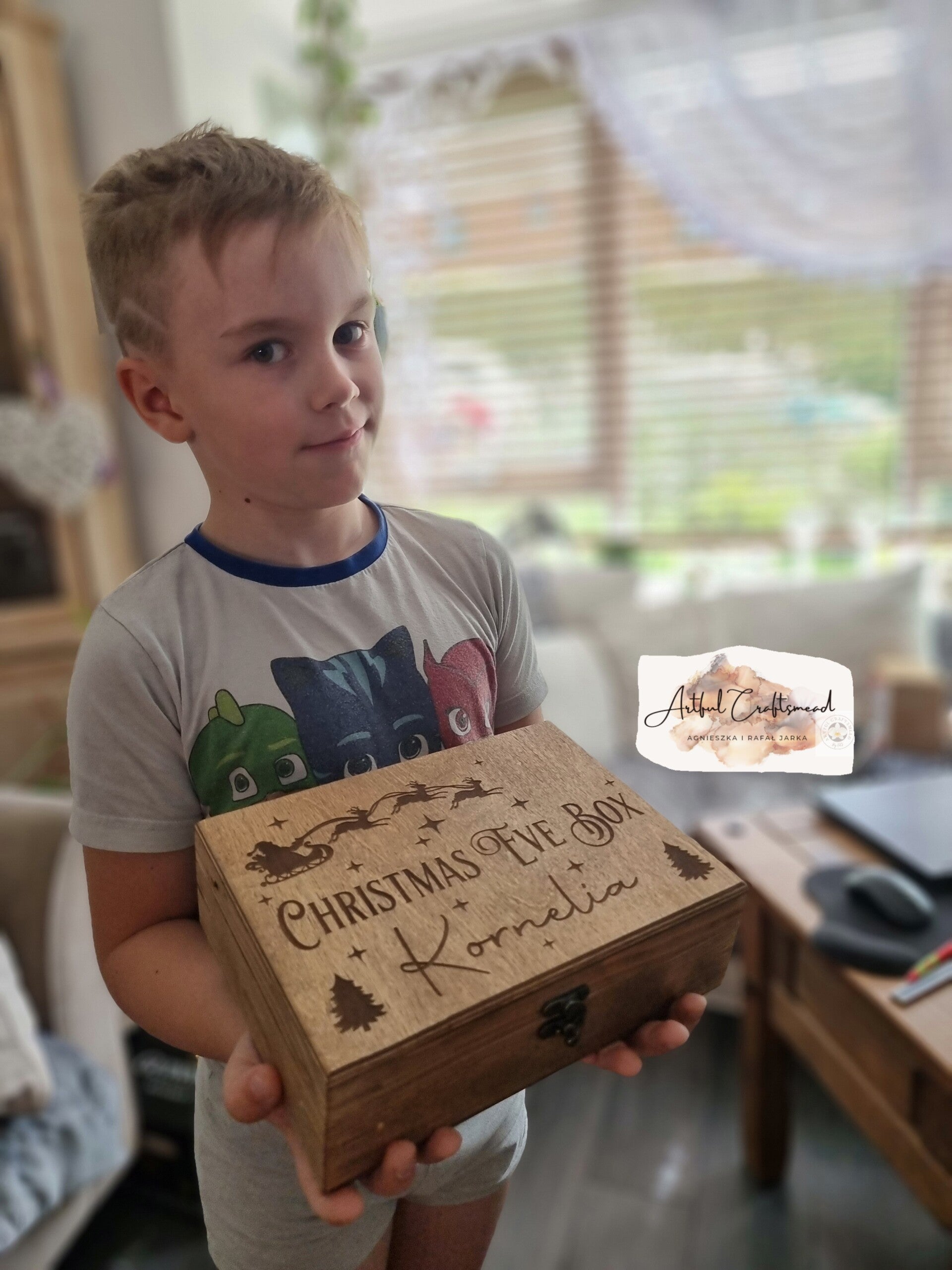 Engraved Xmas Eve Box - Bespoke Personalised Wooden Christmas Box Children, Adult, Ready To Fill With Gifts, Large Keepsake Box, St Clauses