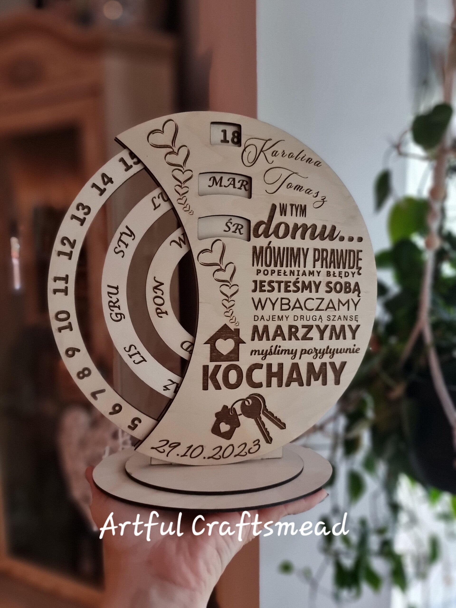 Unique Personalized Perpetual Calendar,  perfect gift for a new home or a loving family, custom with names, date and sentences, Niepowtarzalny, spersonalizowany kalendarz wieczny, idealny prezent dla nowego domu lub kochającej rodziny, spersonalizowany im