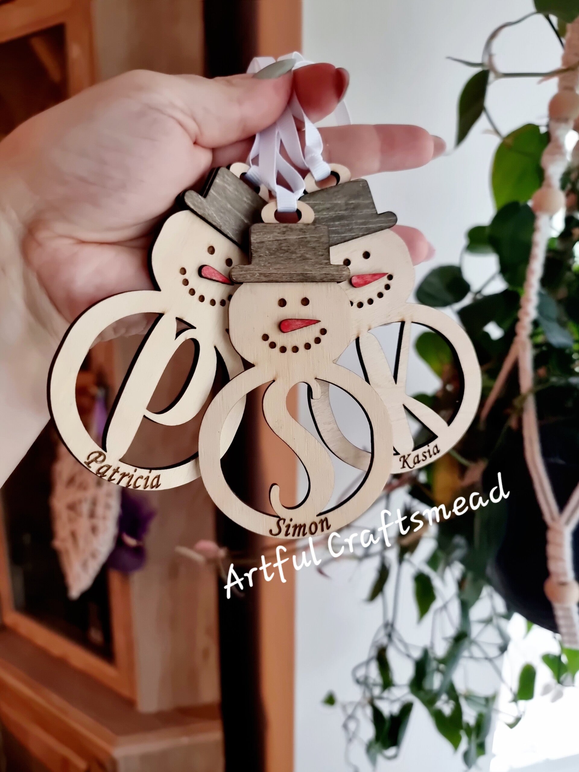 Personalised Wood Snowman Bauble, Wood Baubles With Names, Custom Christmas Decor, Xmas Tree Decoration, Baubles Snowmen, Custom Gift