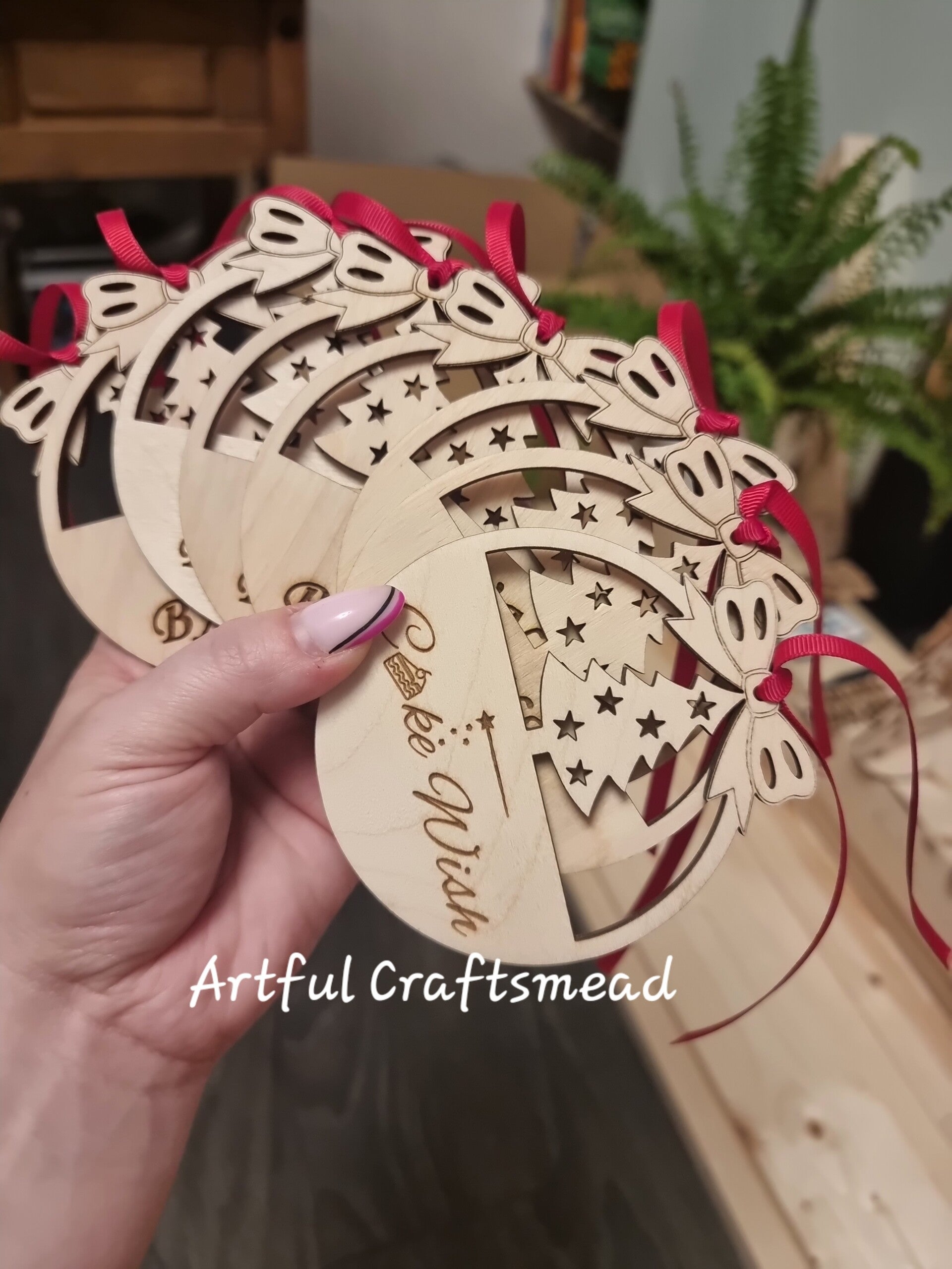 Personalized Christmas Ornament - Unique Plywood Hanging Decoration, Bauble With Name or Wishes, Christmas Tree Decoration