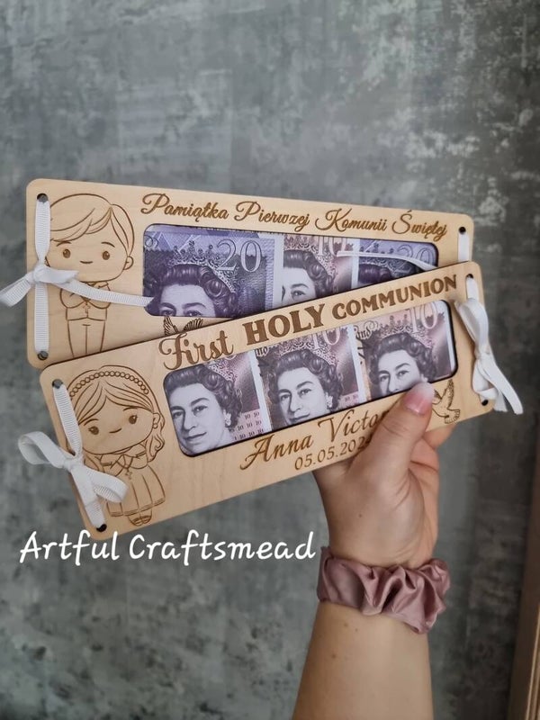 Personalized Wooden Money Card Envelope For First Holy Communion, Unique Give Way Money For Holy Occasion