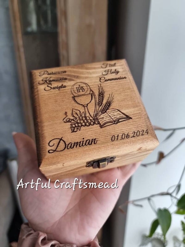 Unique Handcrafted Rosary or Jewelry Box for First Communion, Unikalne, ręcznie robione pudełko na różaniec lub biżuterię na Pierwszą Komunię