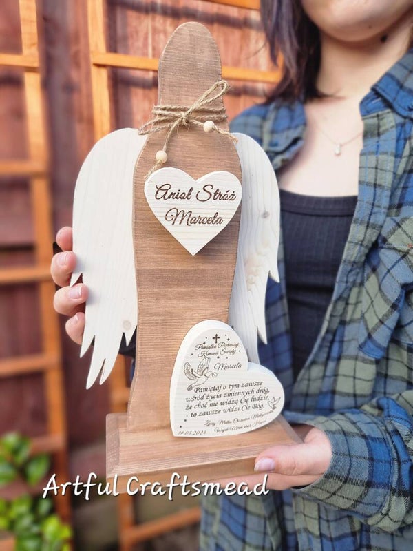 Personalised Solid Wood Angel, Guardian Angel, HandMade Angel, Rustic Angel Ornaments Decoration, Holy Communion, Baptism, Confirmation, New Home Gift