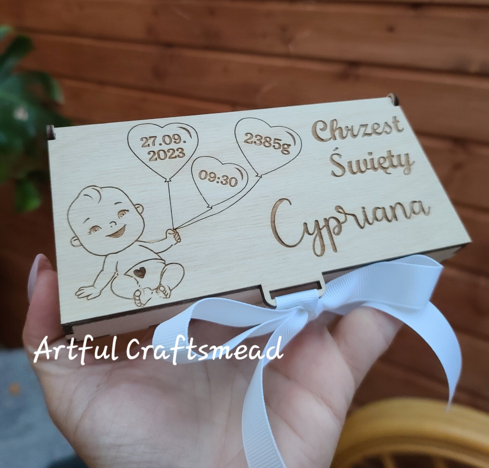 Personalised Baptism Money Box • Baby Christening Keepsake Gift • Wooden Box for Boy or Girl with Engraving