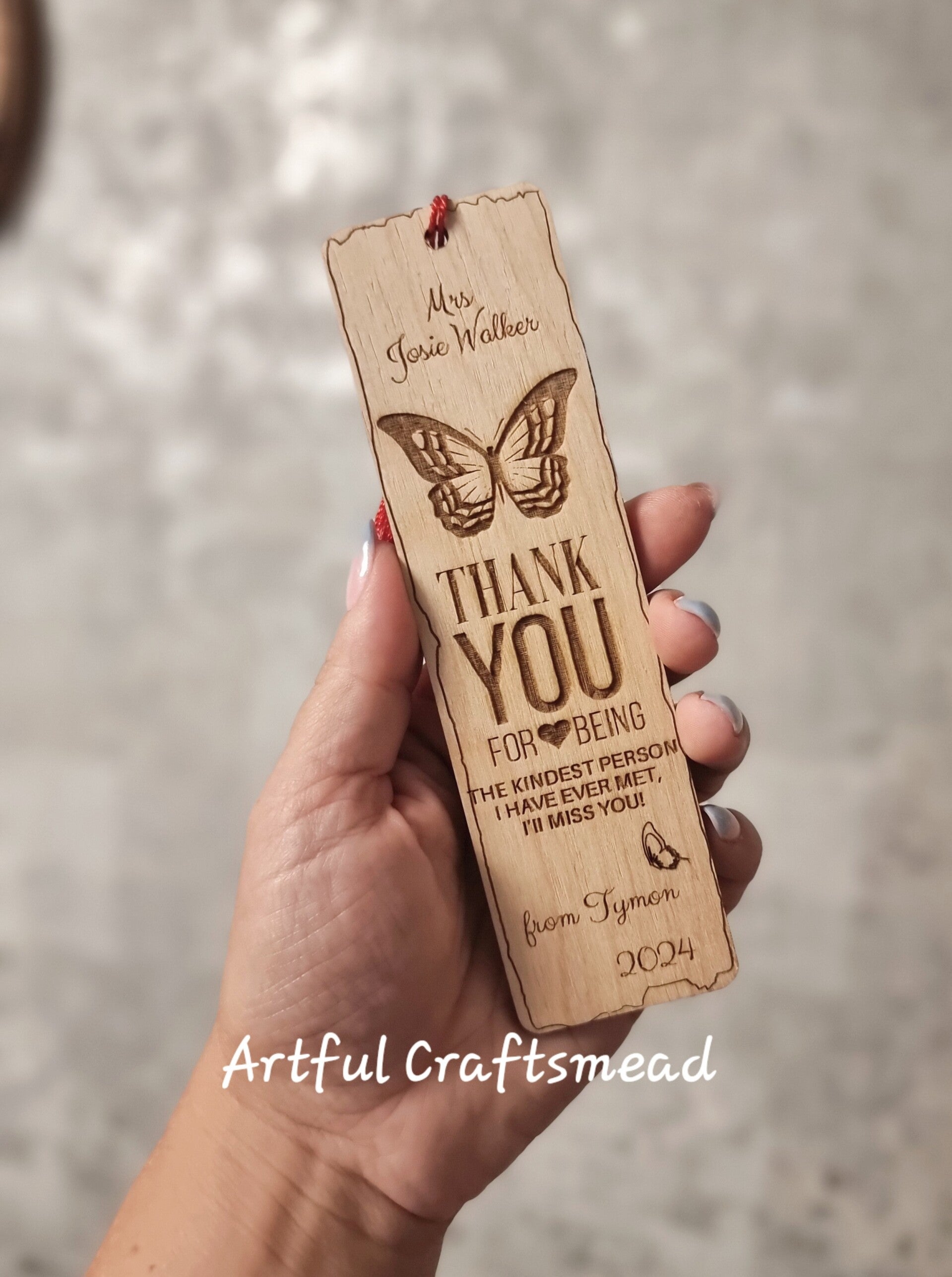 Wooden Butterfly Bookmark – Personalised Thank You Gift for Teacher