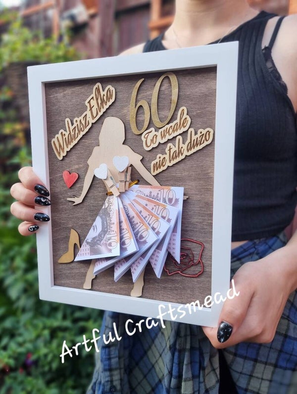 Funny Birthday Money Gift Frame • Custom Age & Name • Shadow Box for Banknotes
