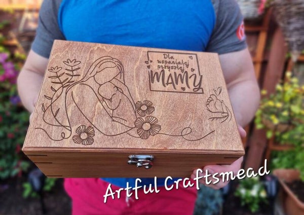 Motherhood with Our Personalized Wooden Box, Baby Showe Wood Box Gift, Future Mummy Gift with name and wishes