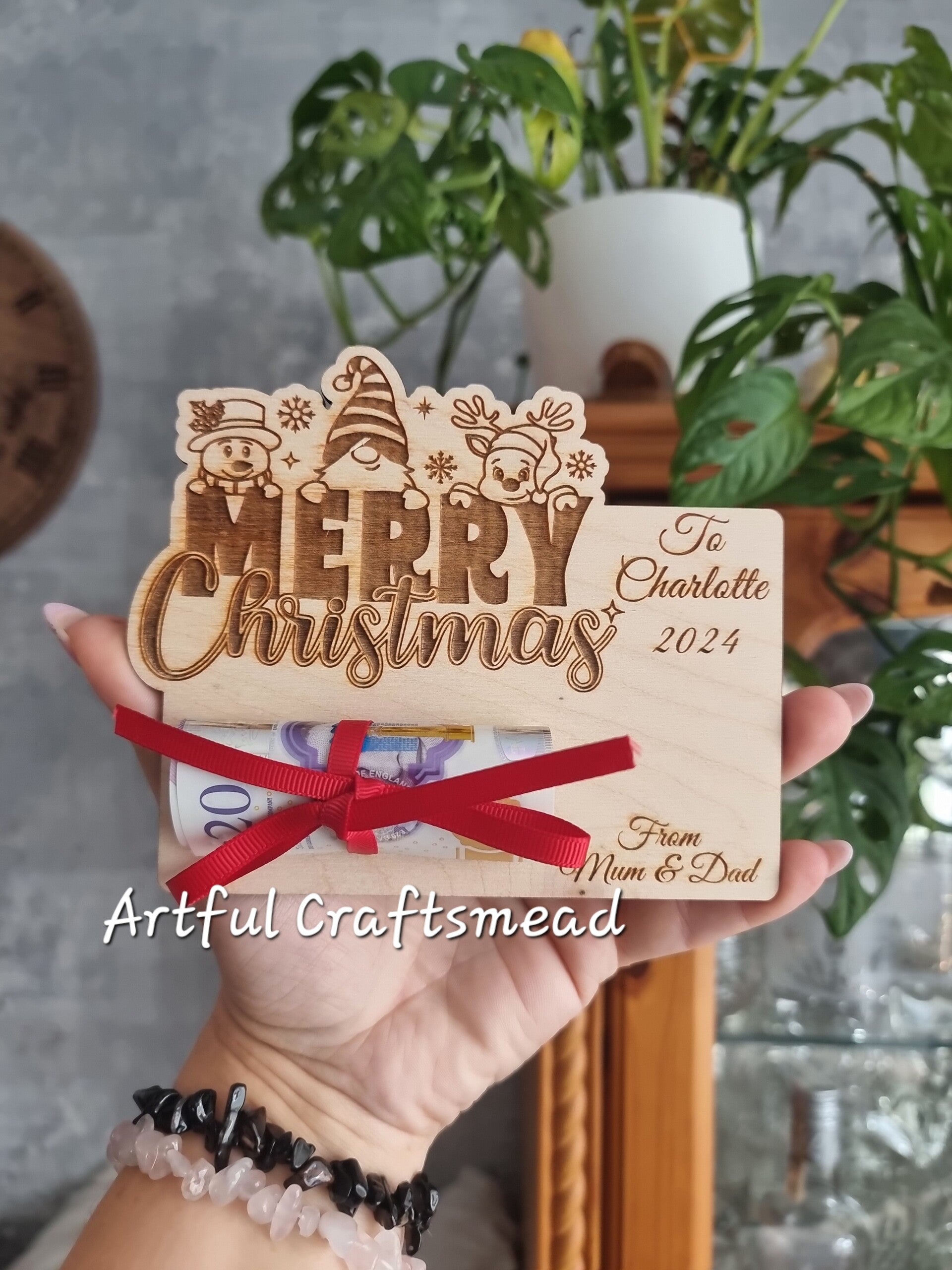Personalized Plywood Christmas Card, Unique Way For Give Money On The Christmas Gift, Merry Christmas Card Money Cash