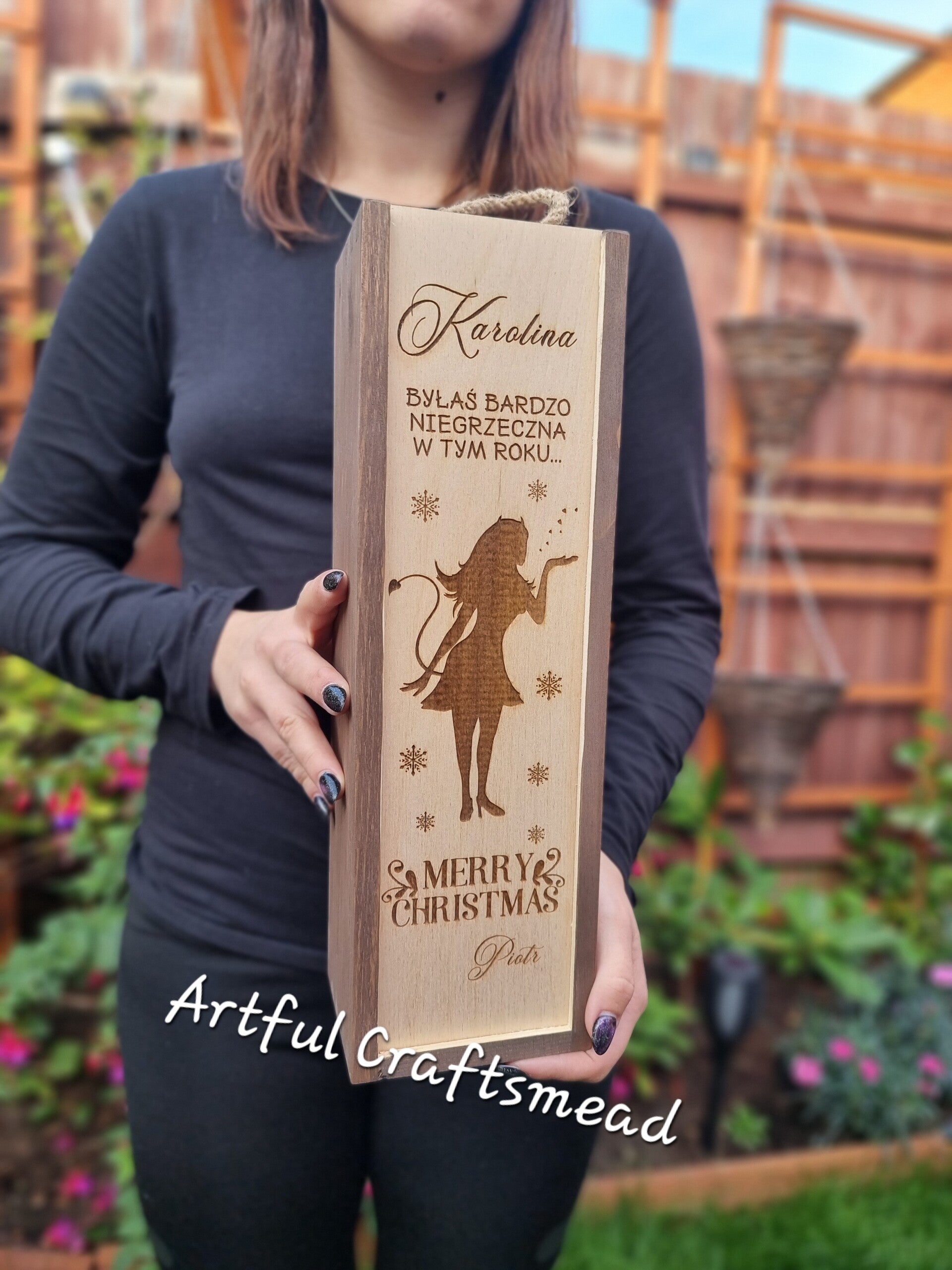 Personalized Wooden Wine Box for Christmas, Custom Box With Name And Wishes, Merry Christmas Gift Wine Box