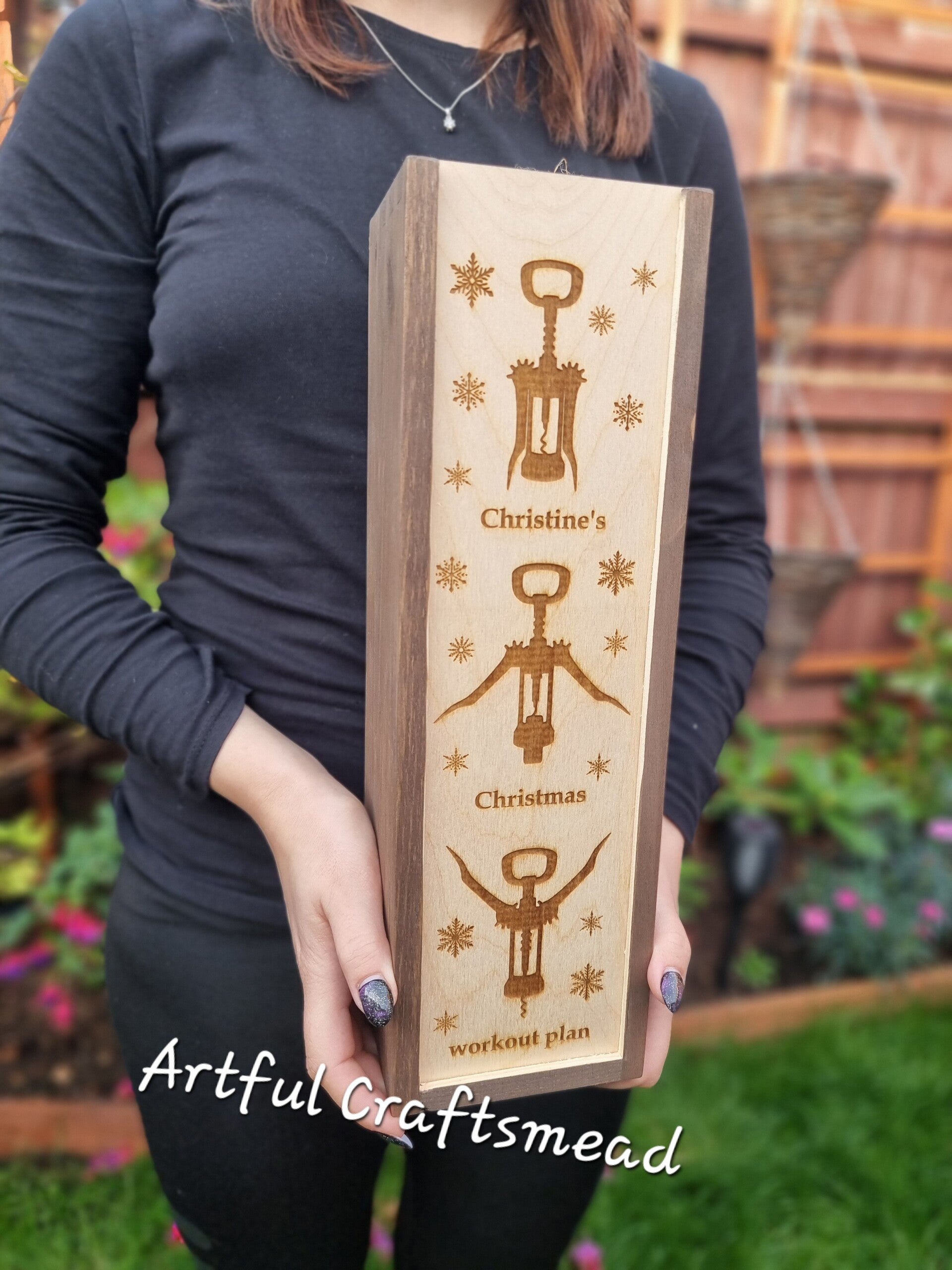 Personalized Wooden Wine Box for Christmas, Custom wood Box with name, Wooden Gift For Xmas