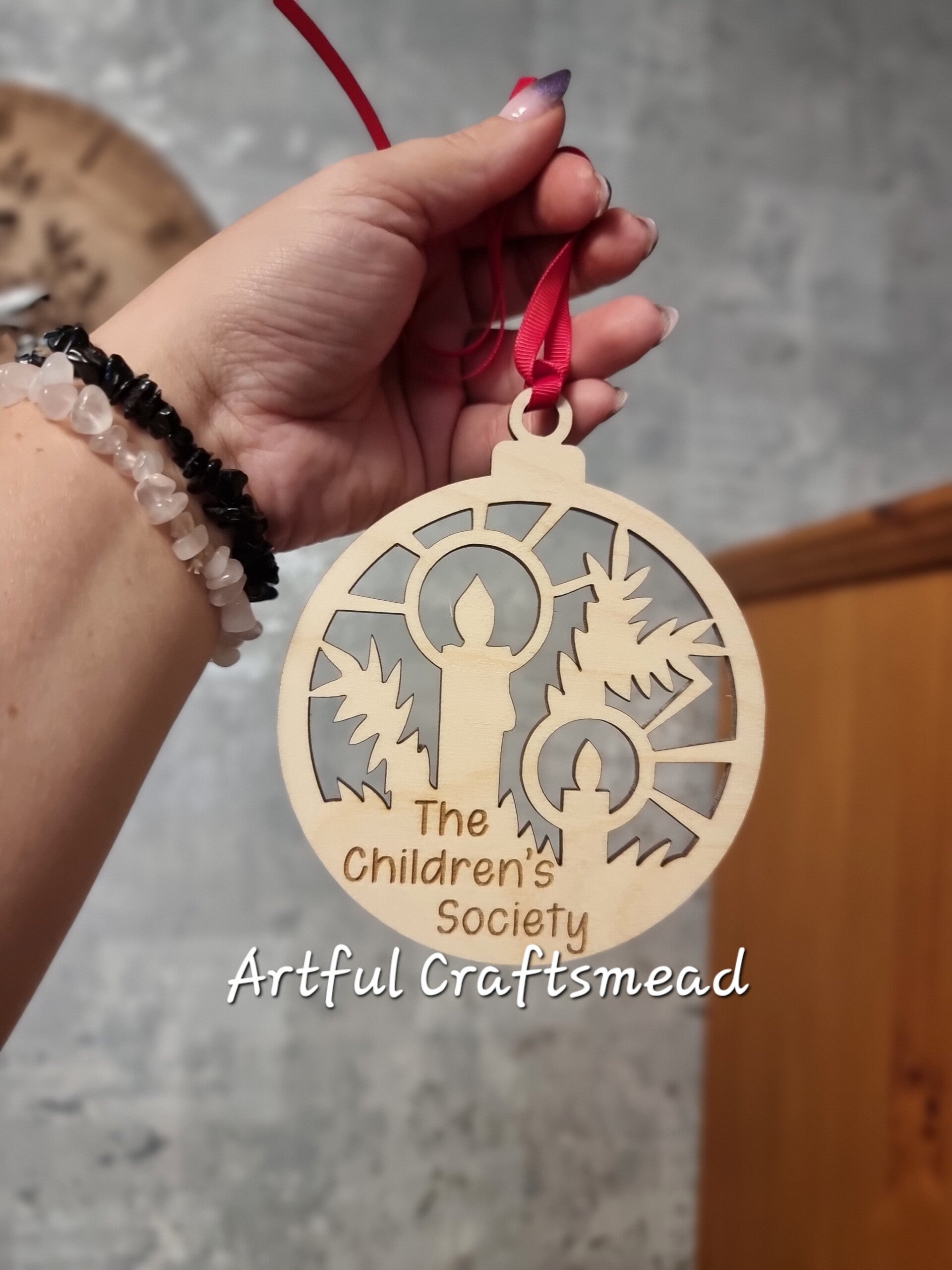 Personalised CHRISTMAS BAUBLES Wooden Bauble Candles Snow Remembering Ornament Names Gift Tags Xmas Present Laser Cut Wood