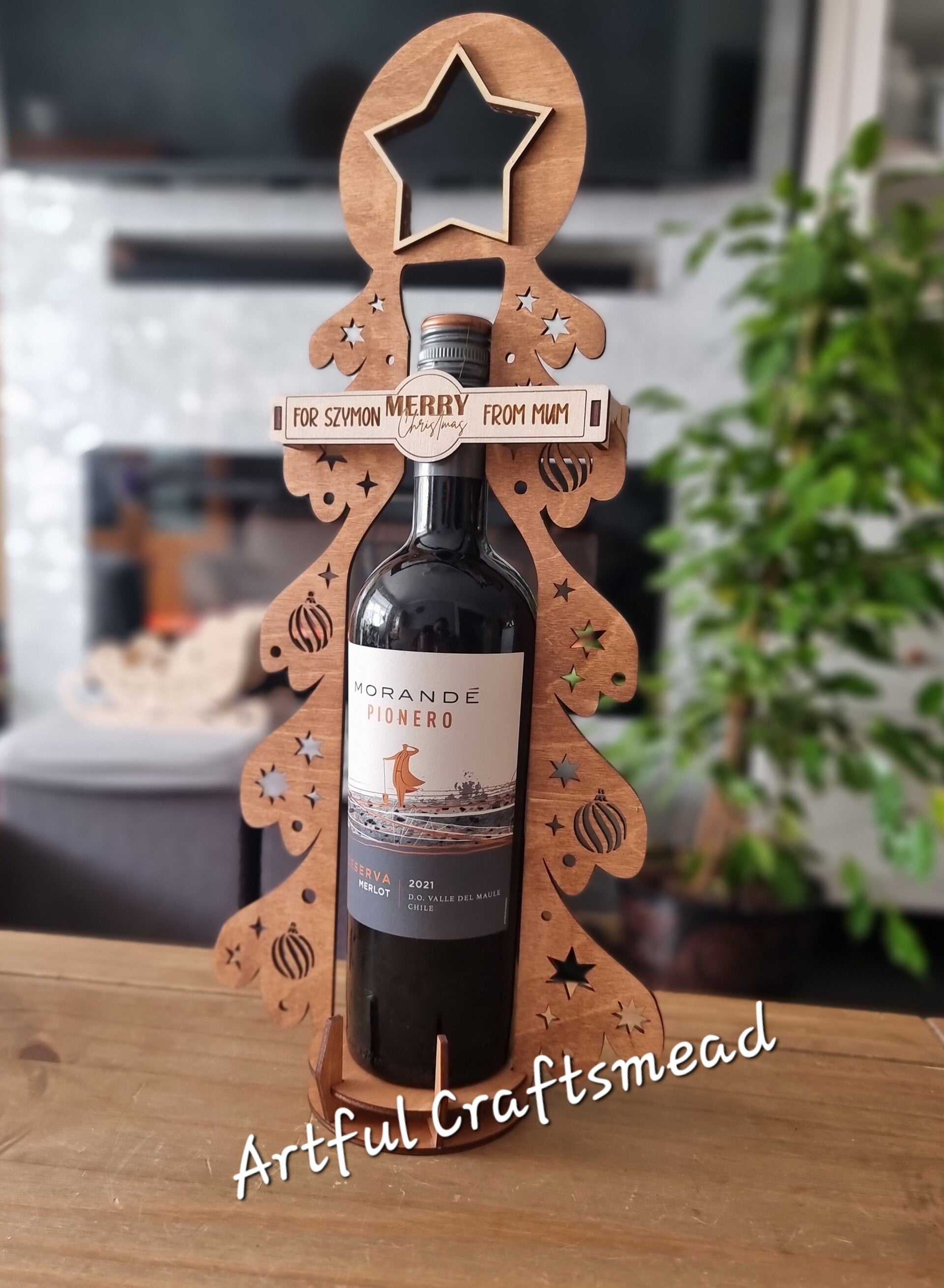 Elegant Wine Carrier - Perfect for the Festive Season, Wine Alcohol Holder For Christmas Gift, Xmas Tree With Name
