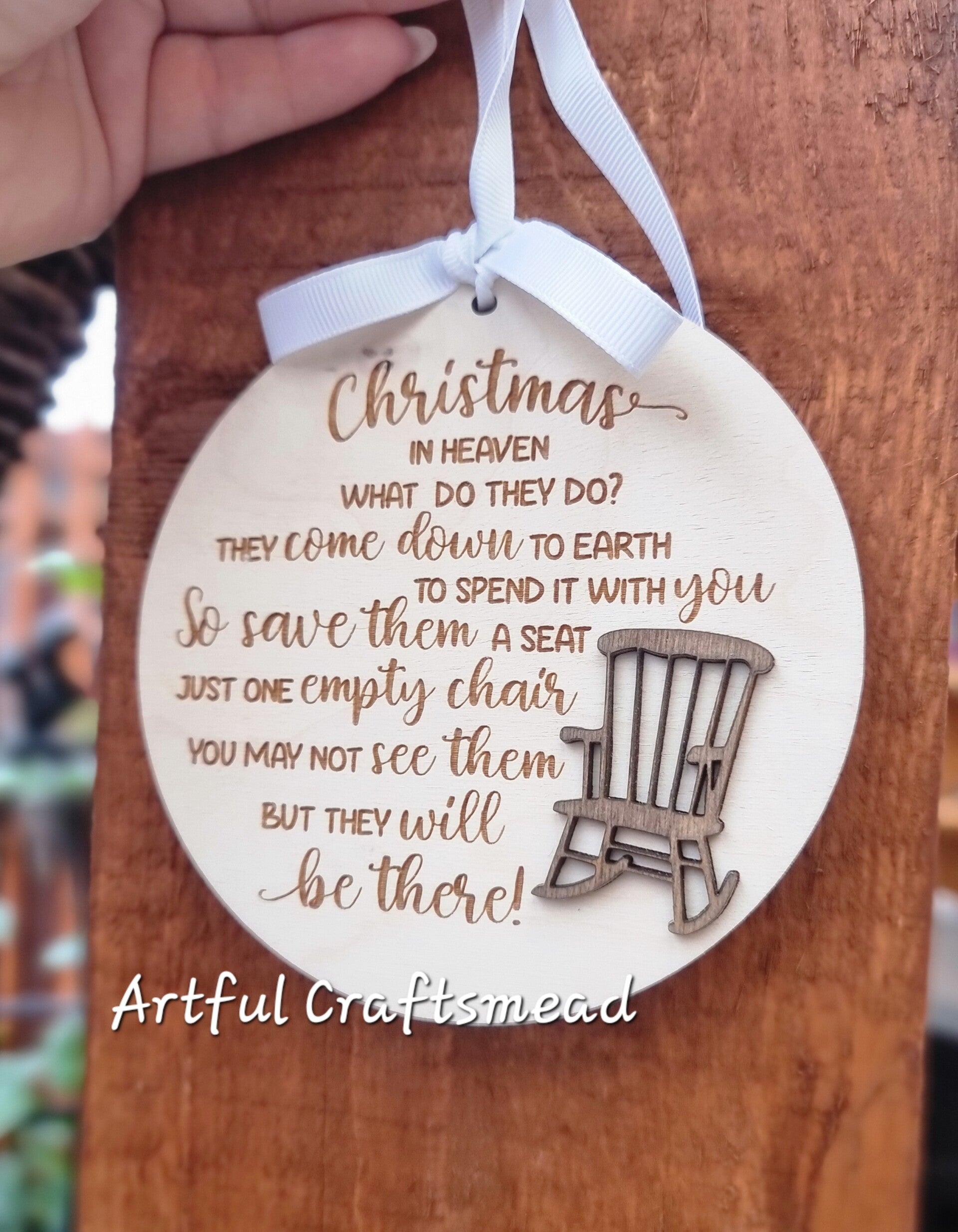 Custom Enchanting Christmas Ornament with Heartfelt Message, Bauble Memorial Remembrance with chair empty