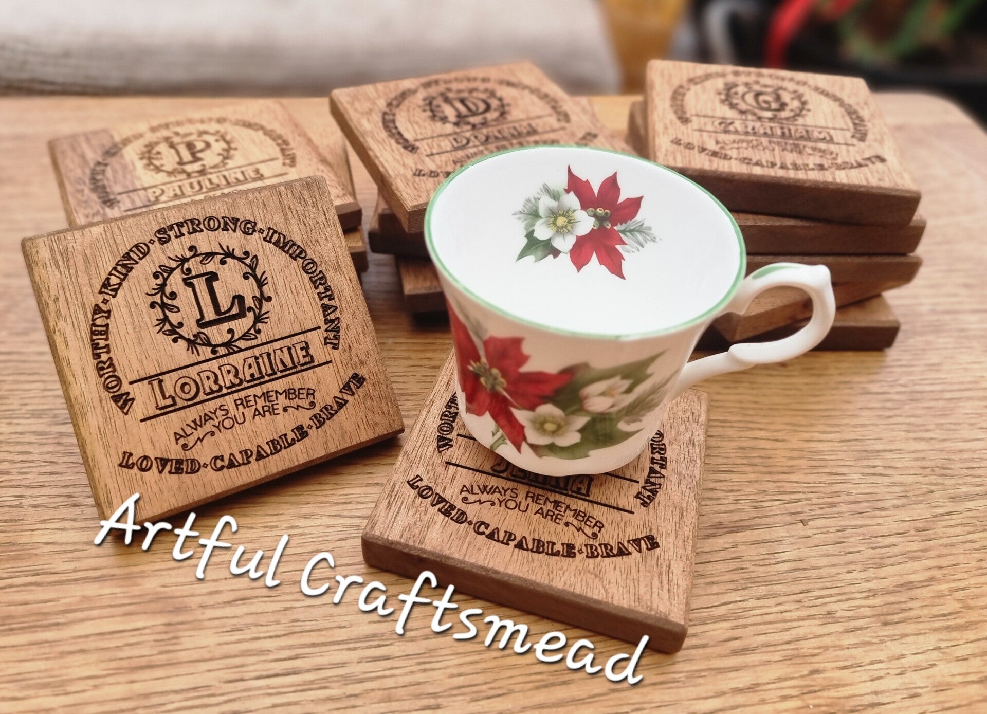 Personalised Stunning Wooden Coasters with Inspirational Engraving, With Name, Gift For All Occasion