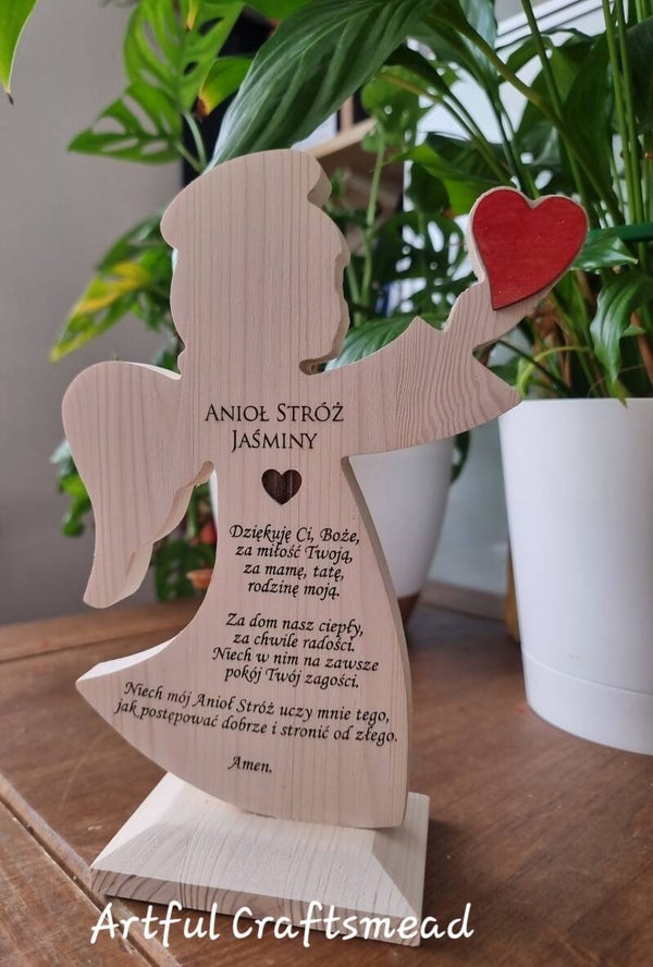 Personalised Beautiful Handcrafted Pinewood Angel, Gift For All Occasion, First Communion, Baptisms, Confirmations  Wedding, Custom Angel, Spersonalizowany piękny ręcznie robiony anioł z drewna sosnowego, prezent na każdą okazję, pierwszą komunię, chrzcin