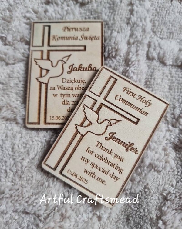 Thank You Magnets with Cross and Dove Design** Magnesy Komunia, Chrzest, Bierzmowanie