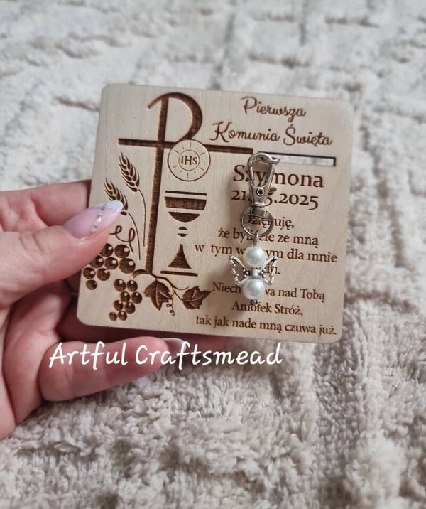 Thank You Magnets with Angel Keychain and Grapes & Chalice Design** Magnesy z brelokiem aniołkiem Komunia Chrzest Bierzmowanie