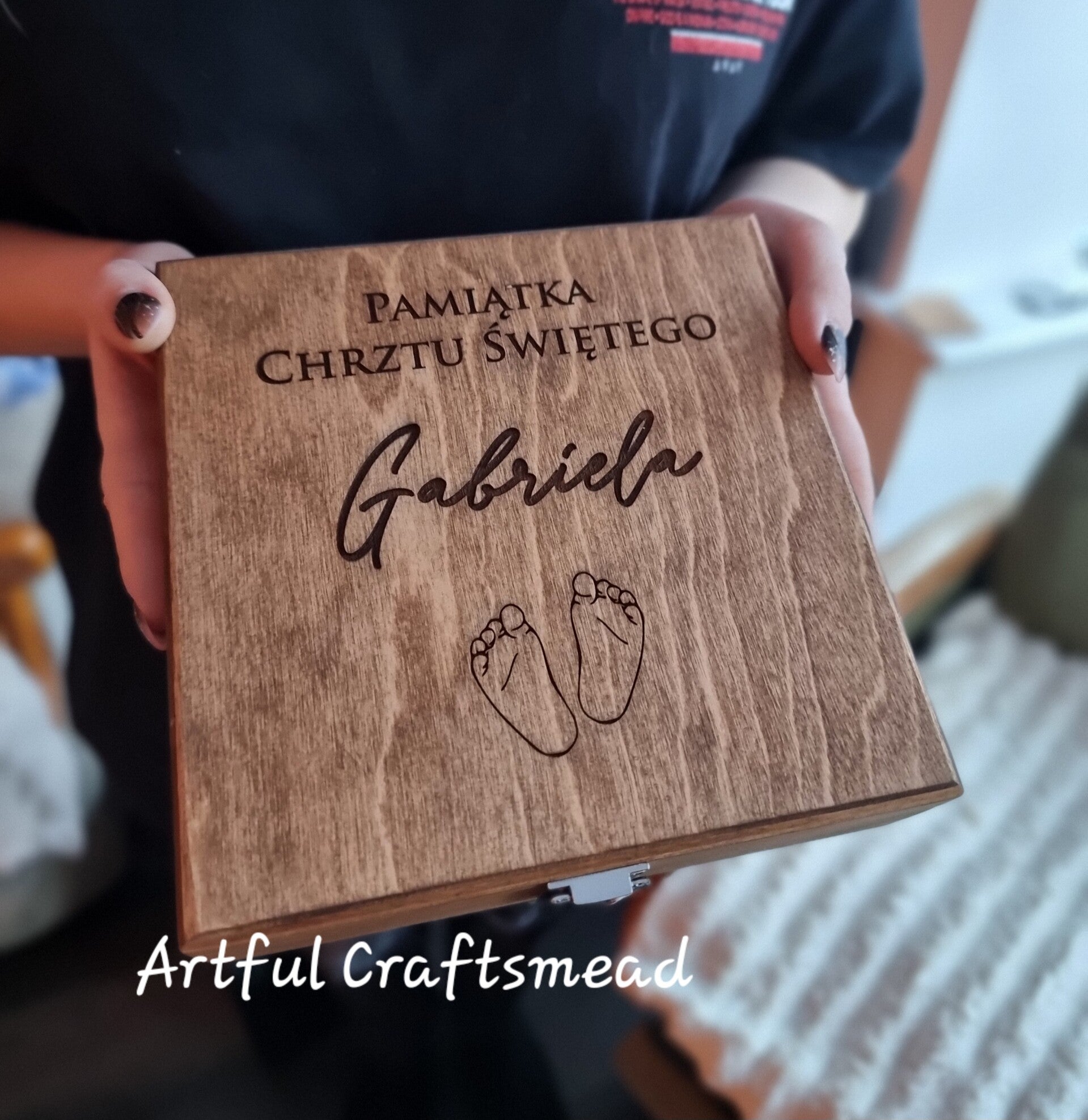 Personalized Christening Keepsake Box | Solid Wood Baptism Gift with Engraving & Photo Holder | Baby Gift Box with Custom Message