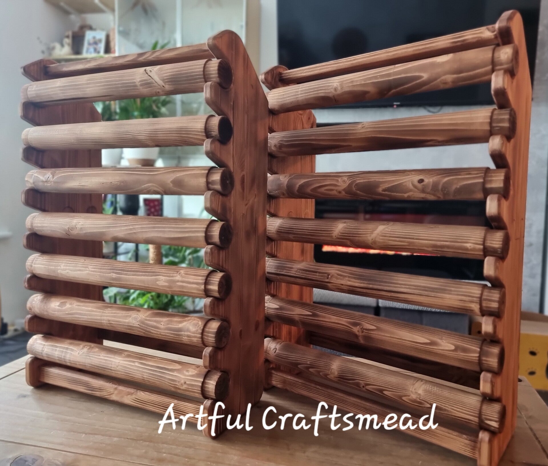 Large Wooden Bracelet Display Stand | Solid Pine Jewelry Holder | Wall-Mount or Freestanding Organizer | 7 Rods | Custom Engraving Option