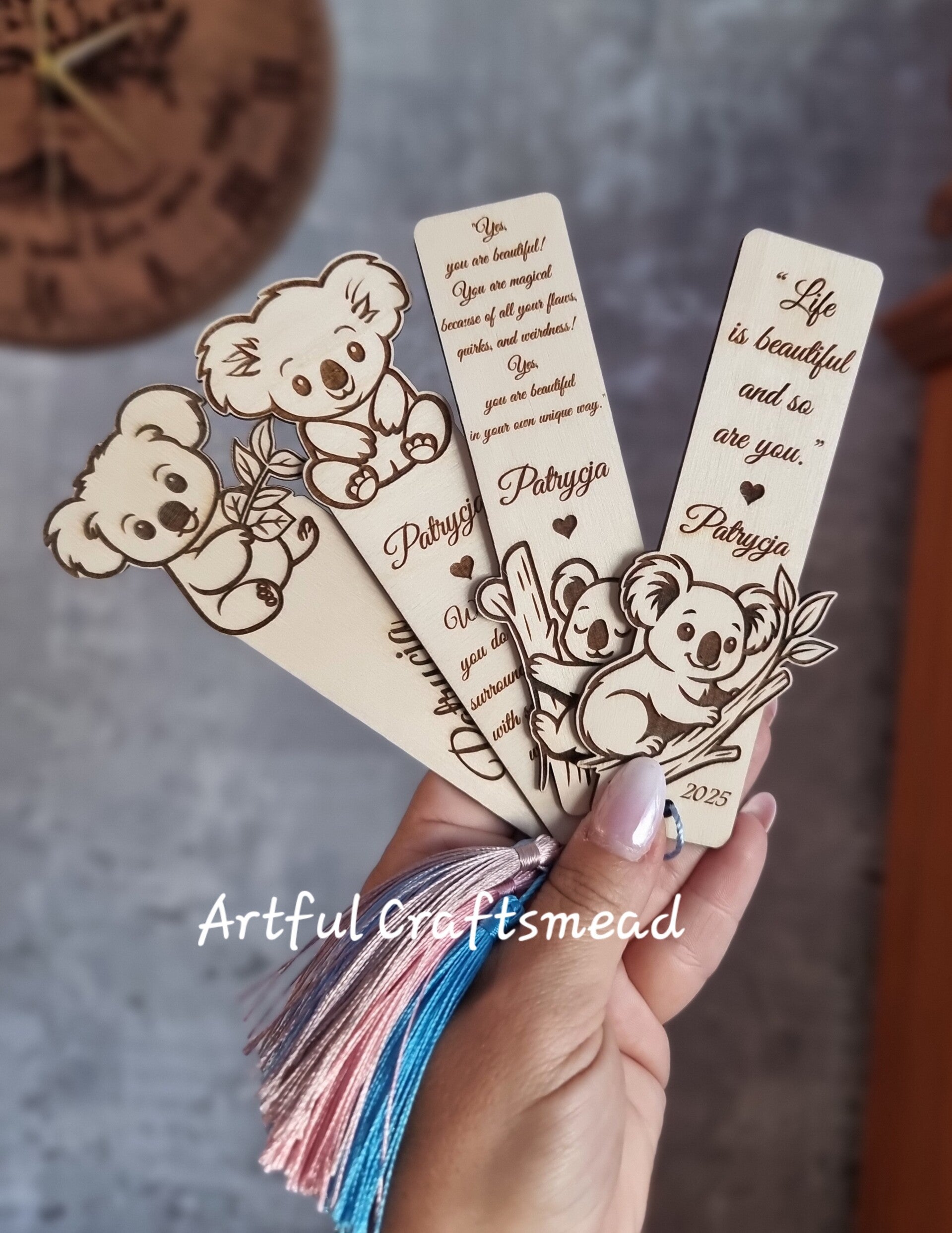 Personalized Koala Bookmark – Cute Wooden Gift for Book Lovers, Custom Name & Quote, Handmade Reading Accessory