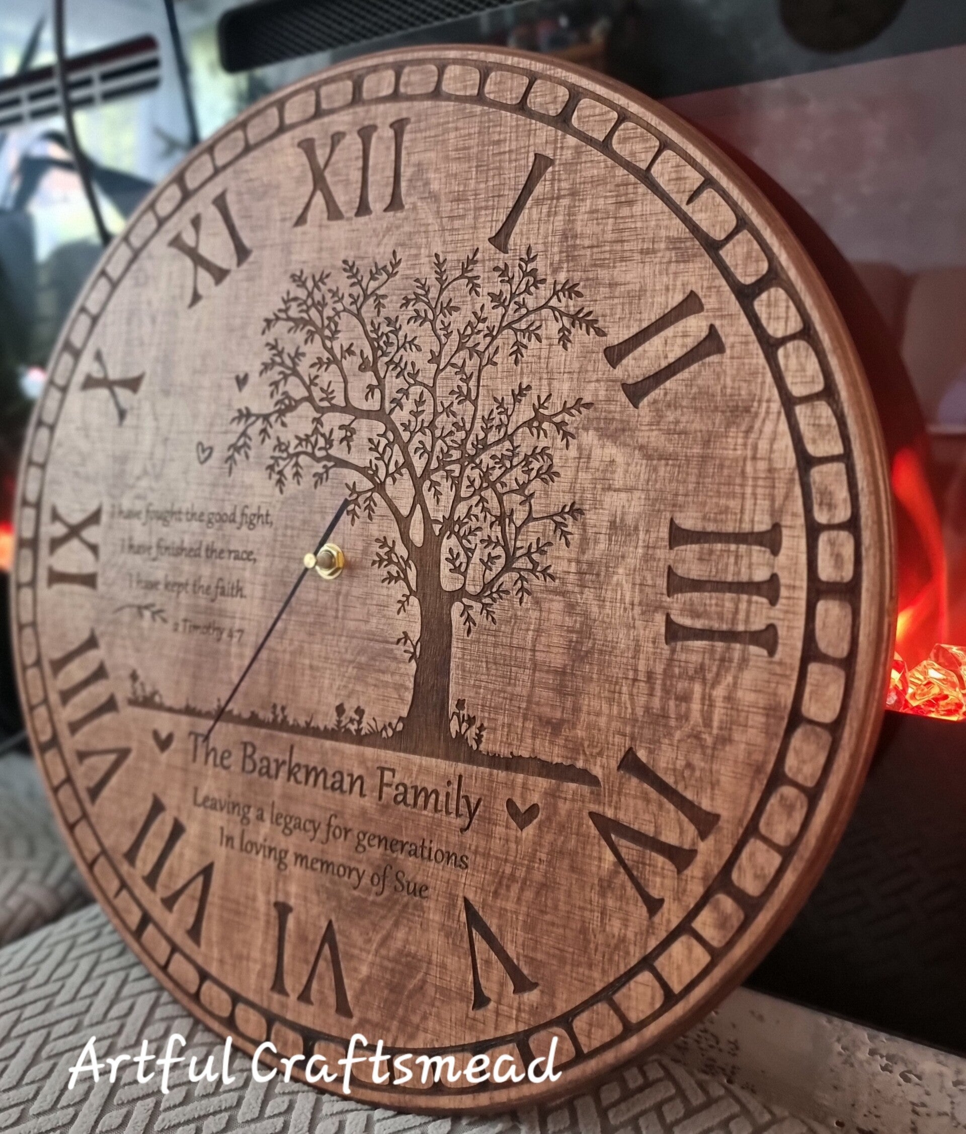 Personalized Wooden Wall Clock | Memorial Tree Clock | Custom Family Name Gift | Quiet Mechanism | Handmade Rustic Decor
