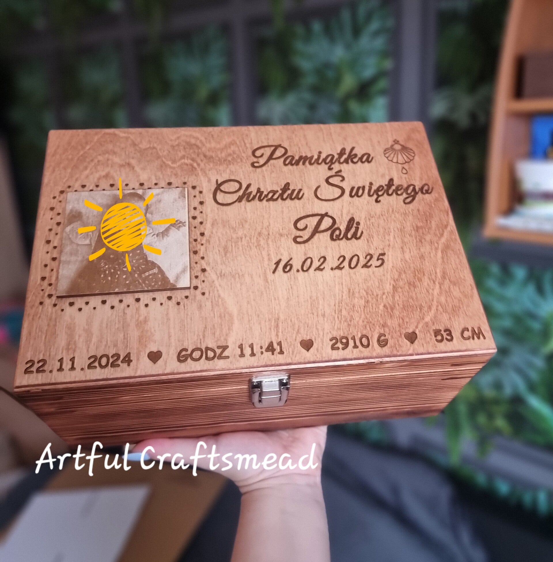Personalised Baptism Keepsake Box • Christening Memory Gift • Baby Name Wooden Box with Photo & Blessing • Custom Engraved Gift