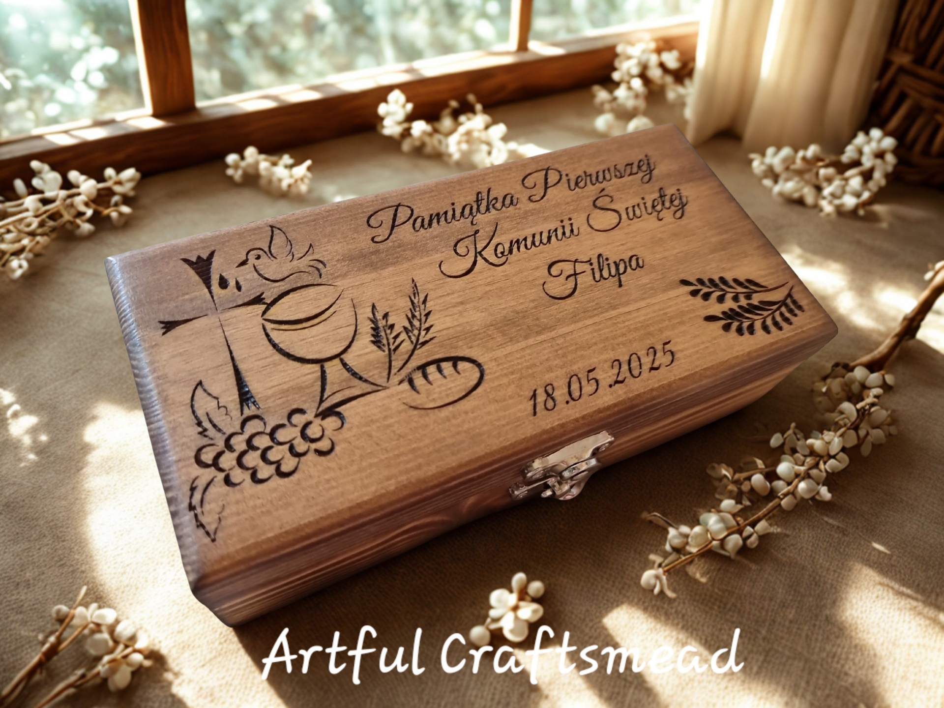 Personalised Solid Pine Religious Keepsake Box