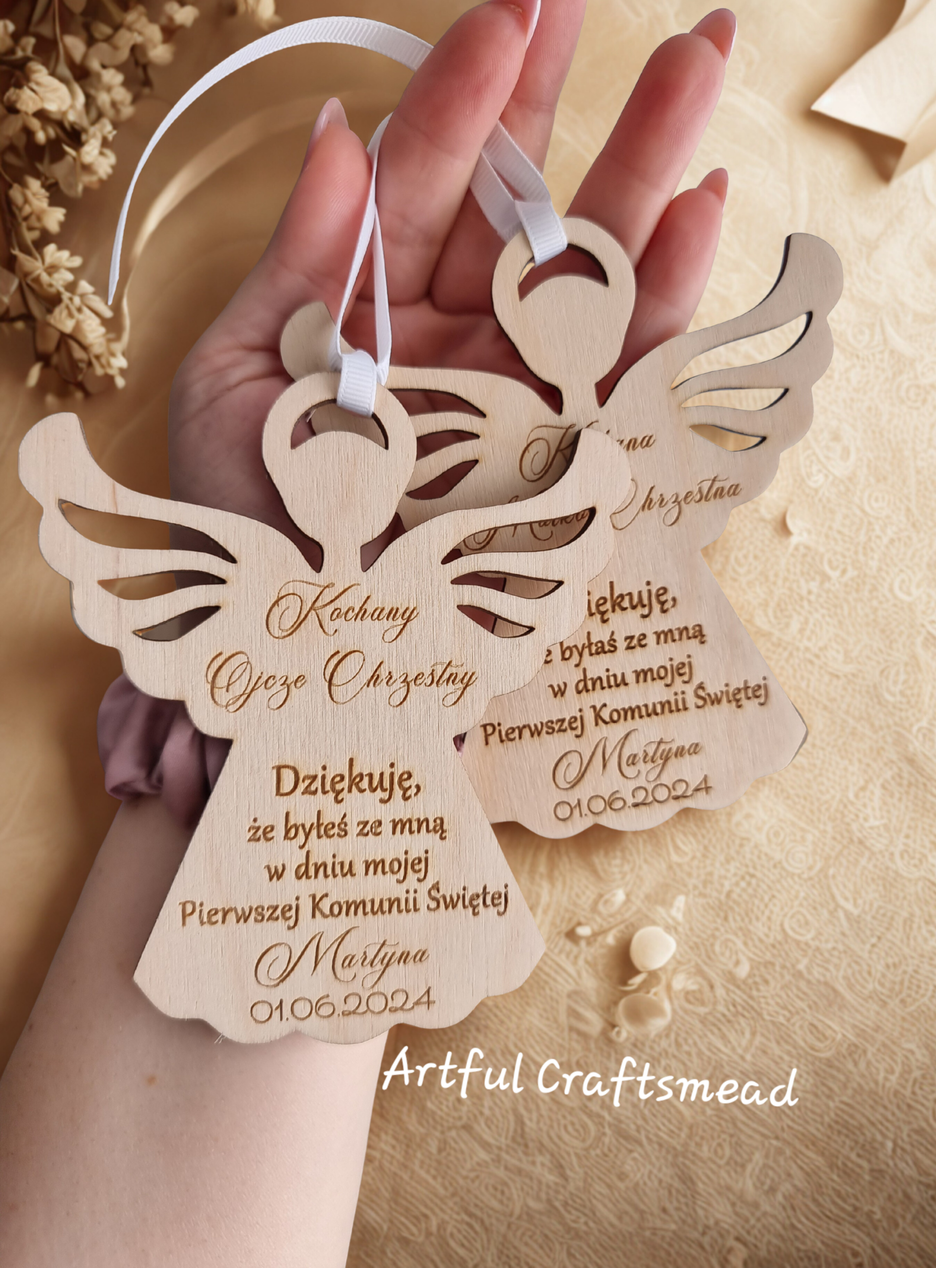 Personalised Wooden Angel Ornament | Communion Thank You Gift for Godparents or Grandparents | Handmade Keepsake