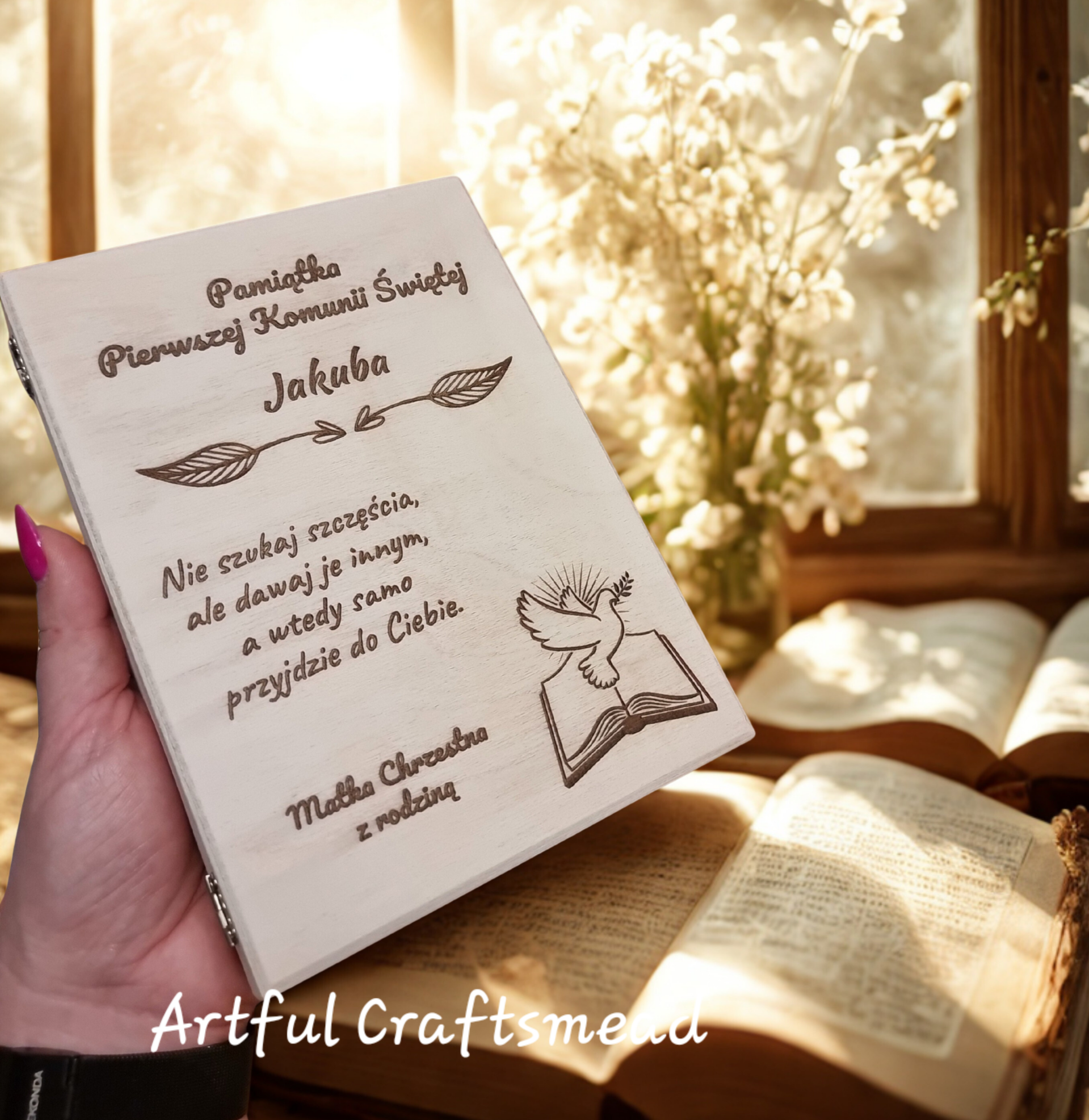 Personalised Communion Wooden Box | First Holy Communion Keepsake | Engraved Lid Only