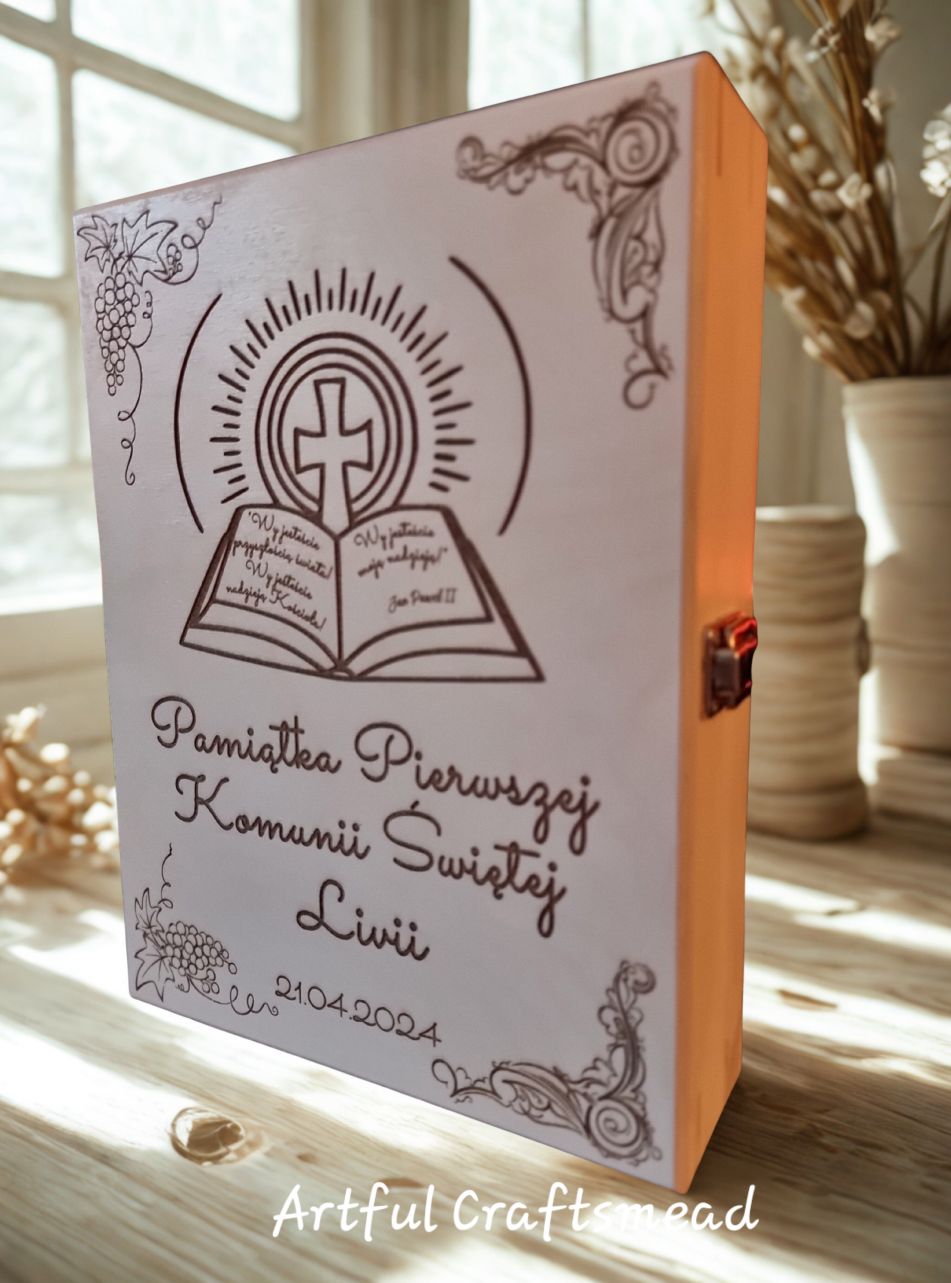 Personalised Wooden Bible Box | First Holy Communion Keepsake | Handmade Solid Wood Memory Box