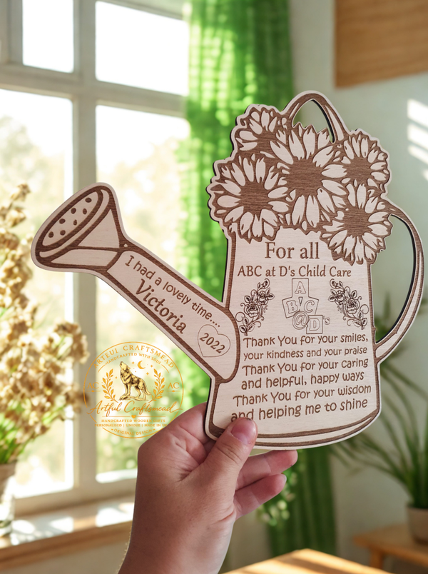 Personalised Wooden Teacher Plaque Watering Can Nursery School Gift Sign