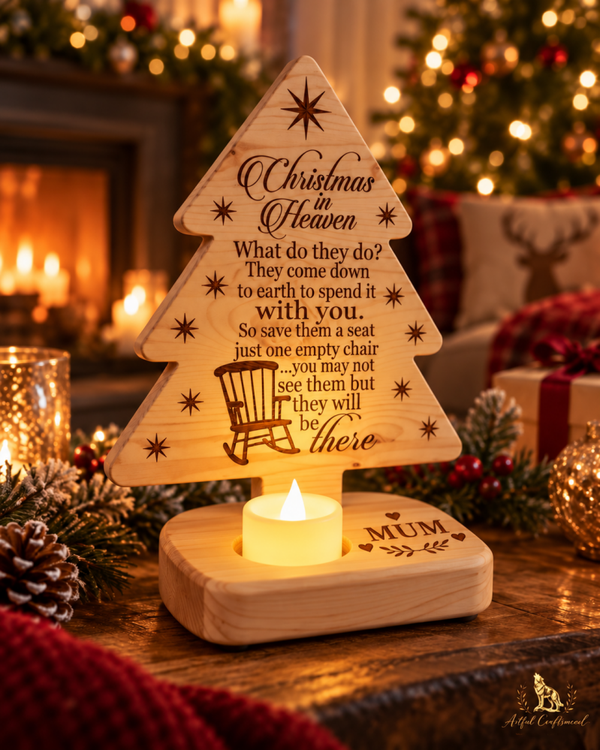 Personalised Christmas in Heaven Memorial Tree – Solid Pine Light-Up Keepsake