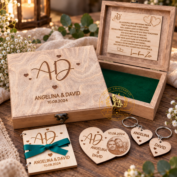 Personalised Wooden Wedding Keepsake Box – Optional Complete Gift Set