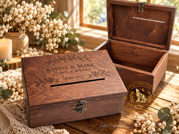 Personalised Solid Wood Card & Money Box with Slot – Celebration Keepsake Box