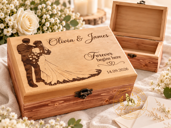 Personalised Large Wedding Keepsake Box – Handcrafted Solid Pine Memory Chest
