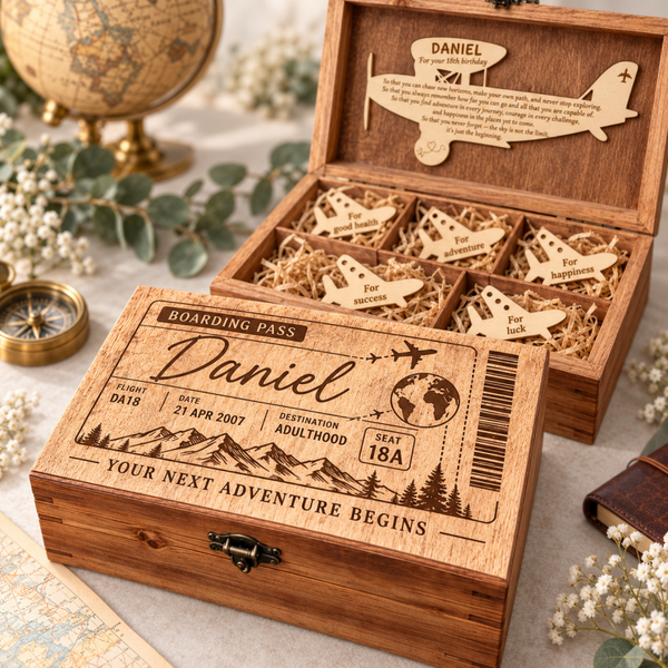 Personalised Birthday Keepsake Box – Solid Pine Chest with Five Little Wishes