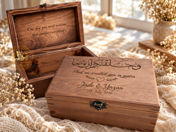Personalised Islamic Wedding Keepsake Box – Solid Pine Nikah Gift
