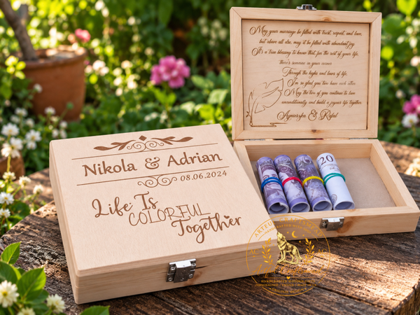 Personalised Wedding Money Gift Box – Life Is Colourful Together